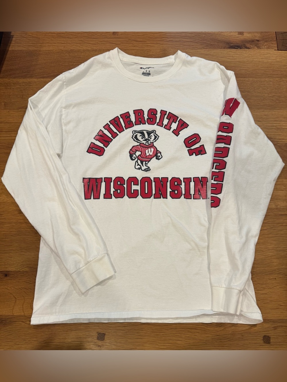 Champion University of Wisconsin Badgers Long Sleeve T-Shirt White Bucky L